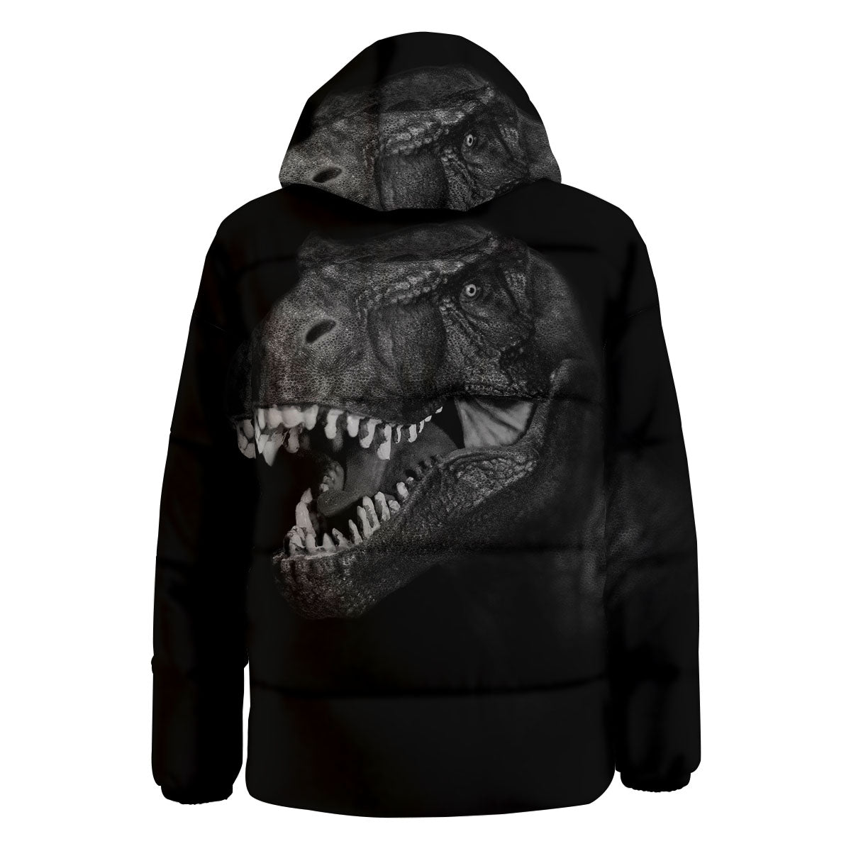 T-Rex Dinosaur White And Black Print Down Jacket-grizzshop