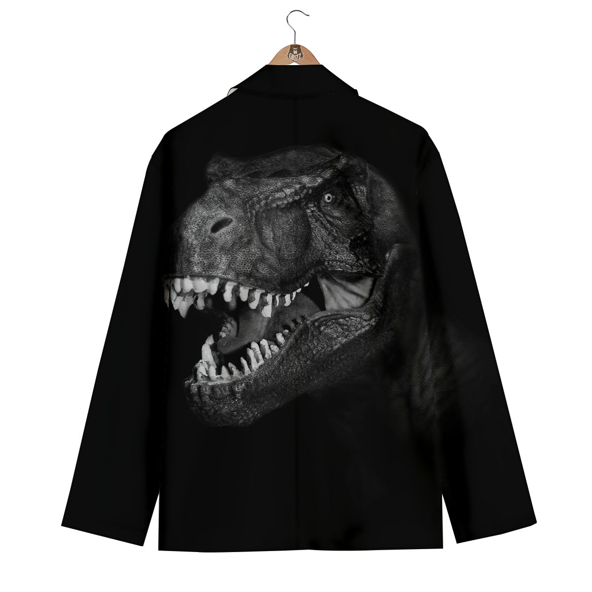 T-Rex Dinosaur White And Black Print Men's Blazer-grizzshop