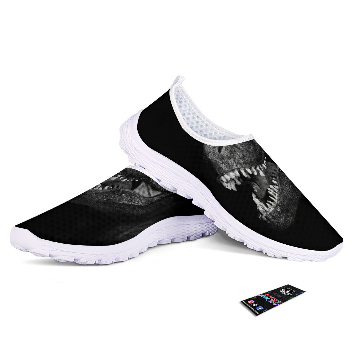 T-Rex Dinosaur White And Black Print Nurse Shoes-grizzshop