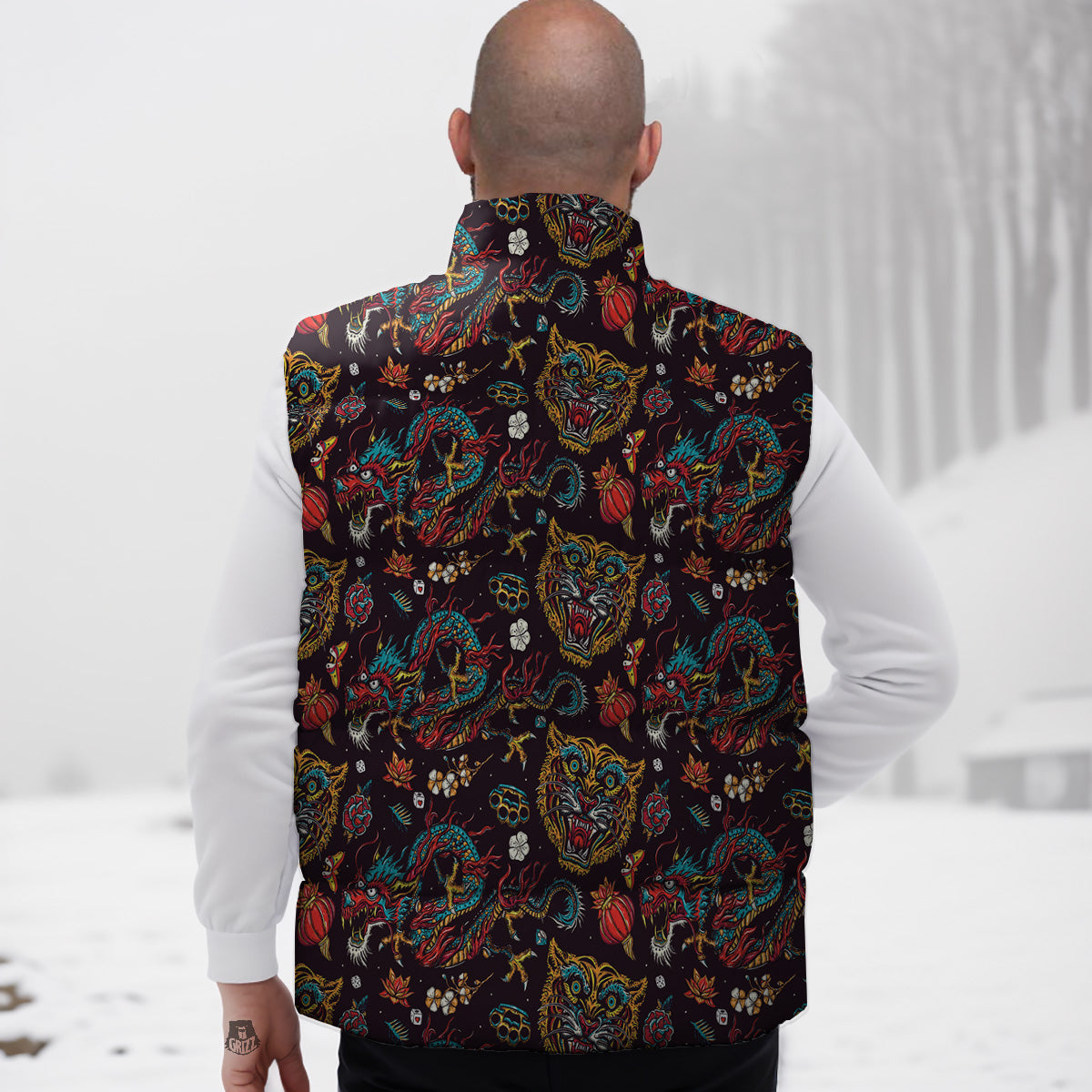 T rex Dinosaur Print Pattern Down Vest-grizzshop