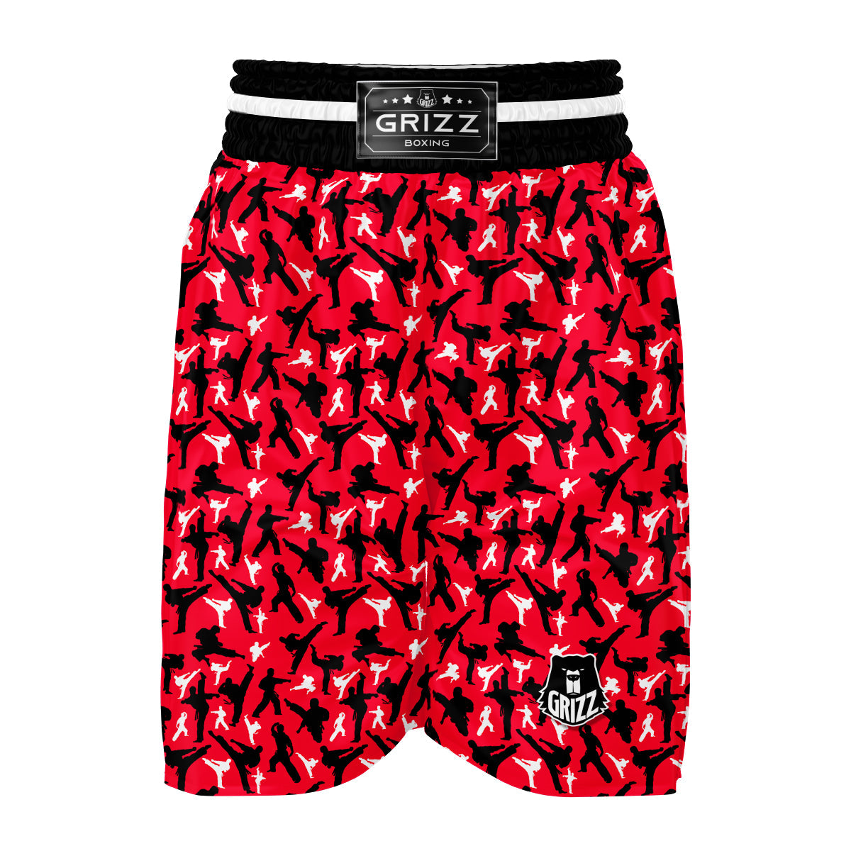 Taekwondo Red And Black Print Pattern Boxing Shorts-grizzshop