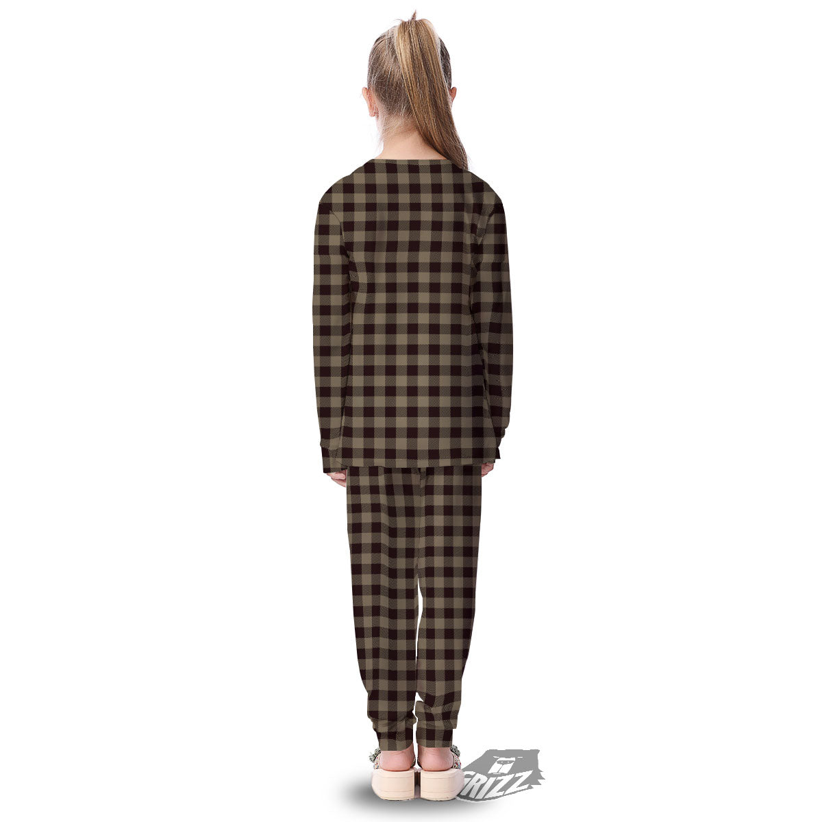 Tan Dark And Black Check Print Pattern Kid's Pajamas-grizzshop