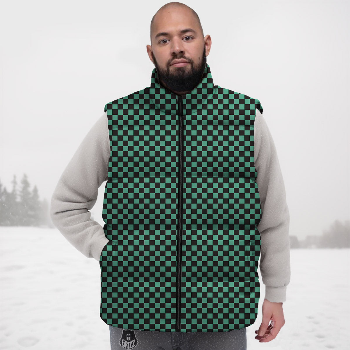 Tanjiro Print Pattern Down Vest-grizzshop