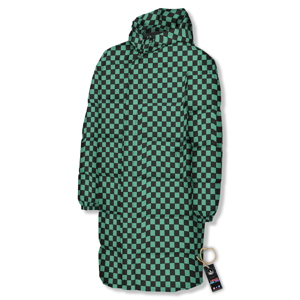 Tanjiro Print Pattern Long Down Jacket-grizzshop