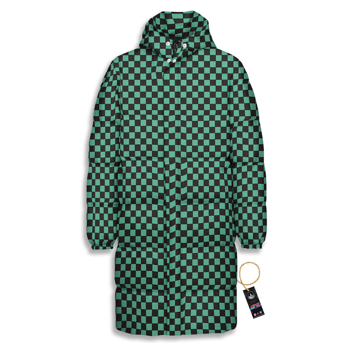 Tanjiro Print Pattern Long Down Jacket-grizzshop