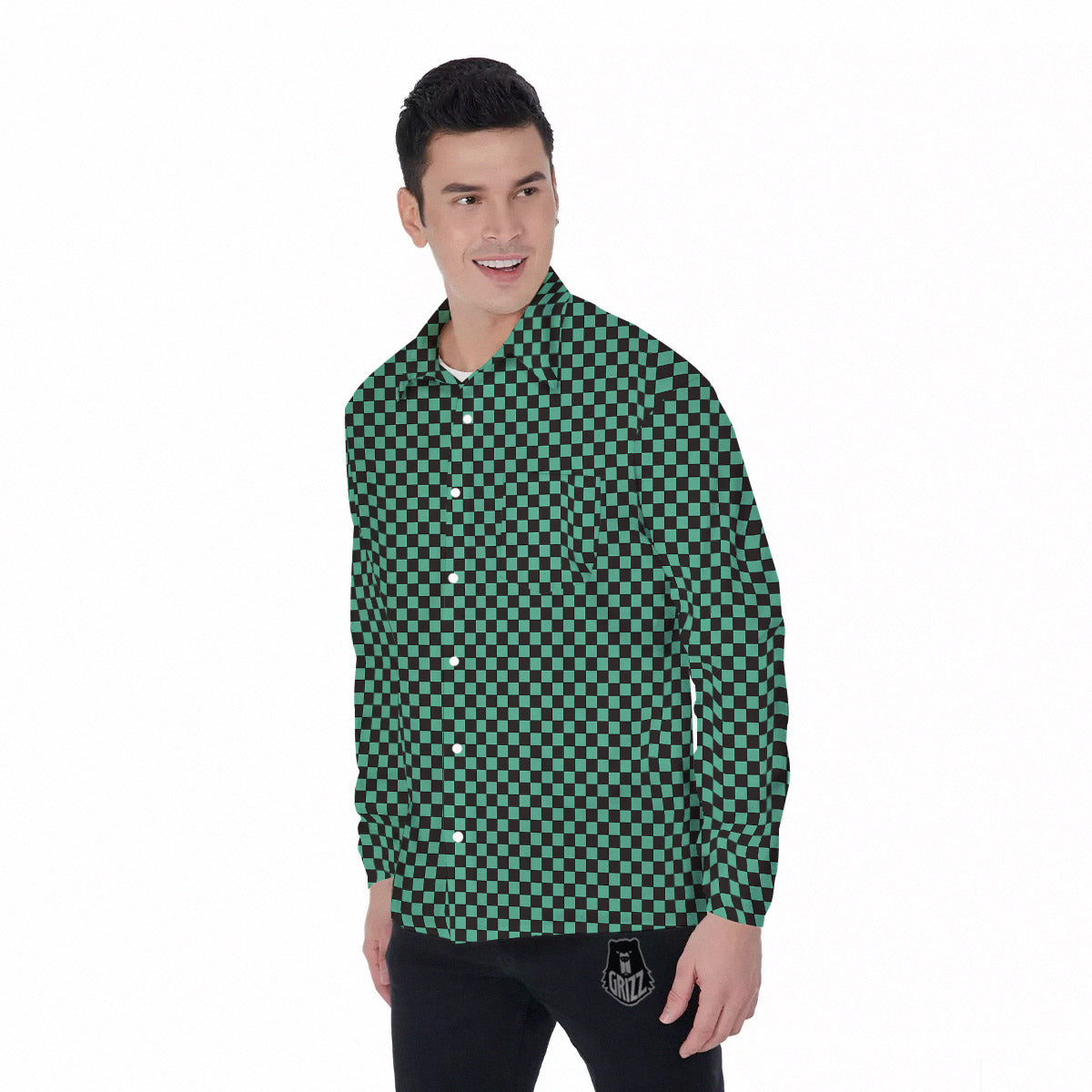 Tanjiro Print Pattern Men's Long Sleeve Shirts-grizzshop