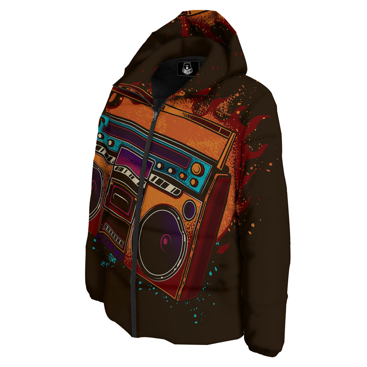 Tape Old Cassette Print Down Jacket-grizzshop