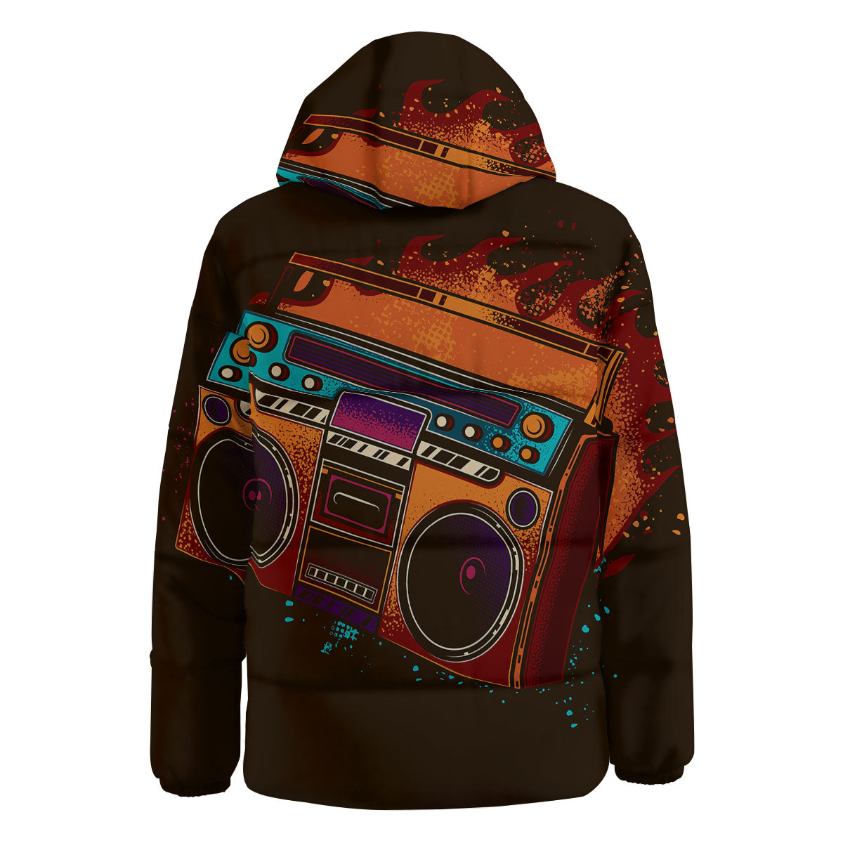 Tape Old Cassette Print Down Jacket-grizzshop