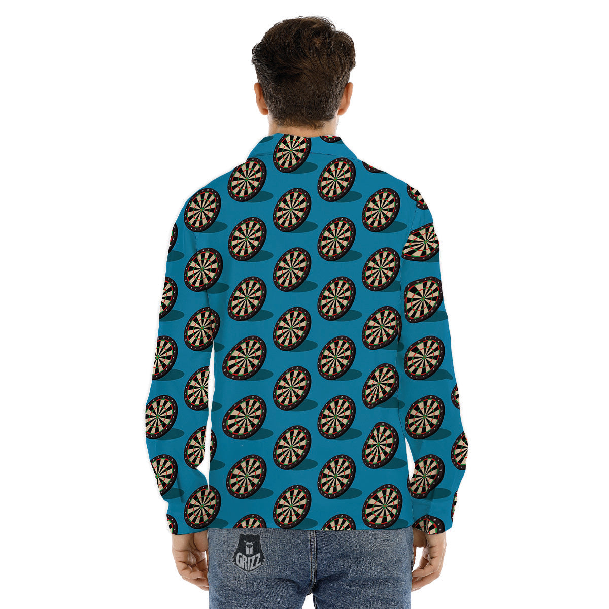 Target Blue Bullseye Print Pattern Men's Dress Shirts-grizzshop