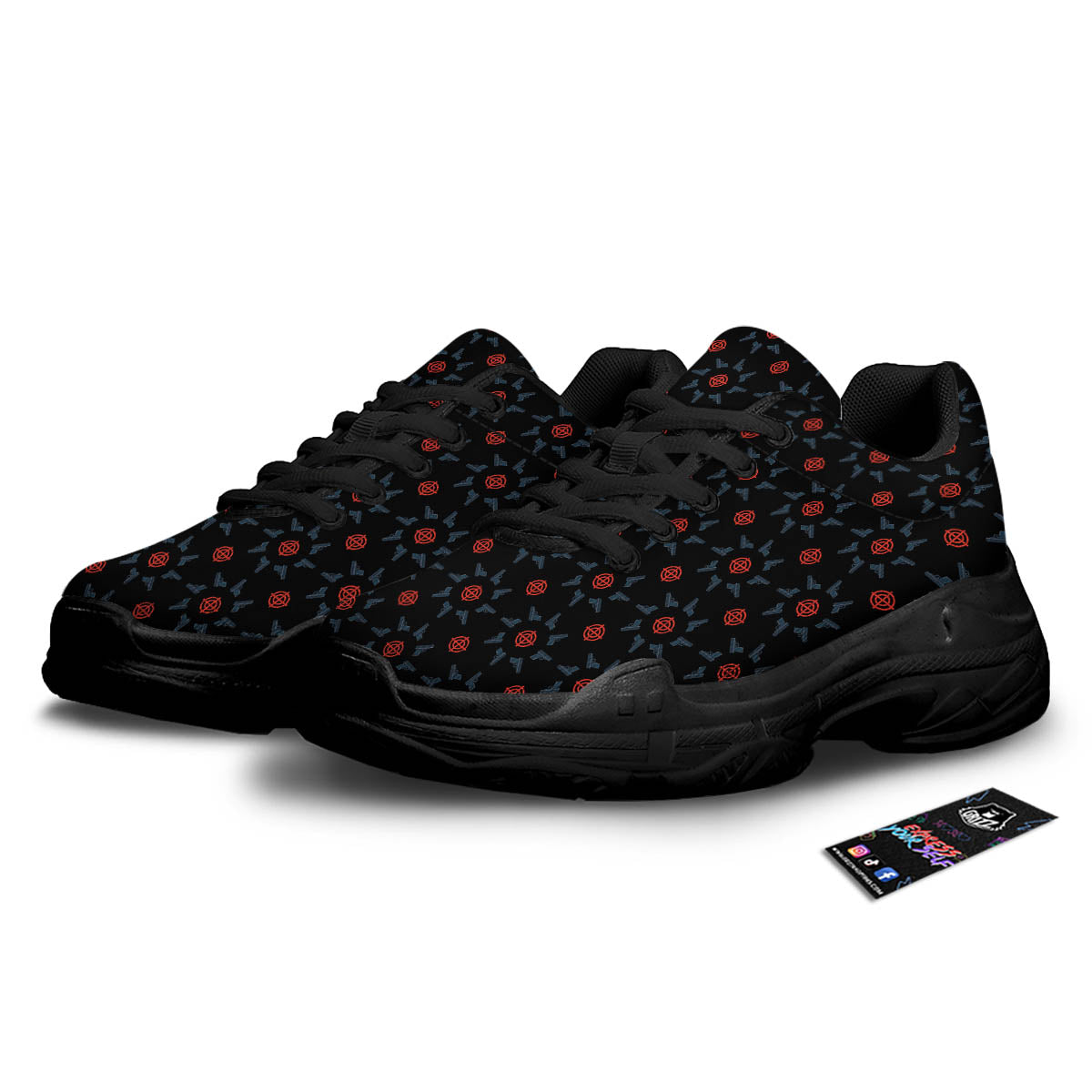 Target Bullseye Print Pattern Black Chunky Shoes-grizzshop