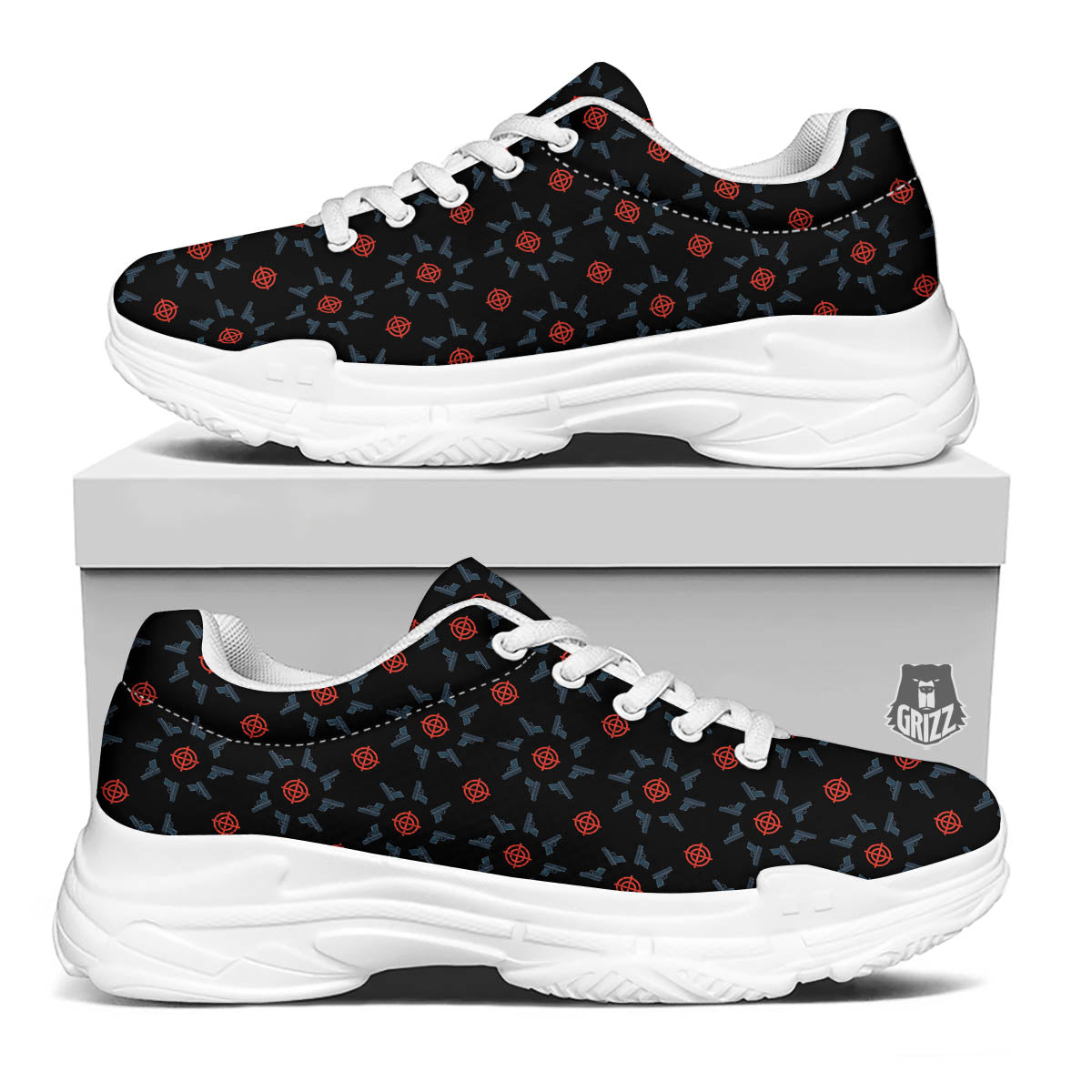 Target Bullseye Print Pattern White Chunky Shoes-grizzshop