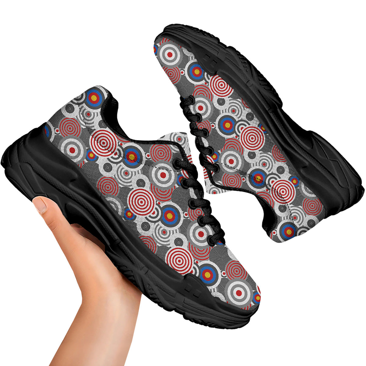 Target Darts Board Game Print Pattern Black Chunky Shoes-grizzshop