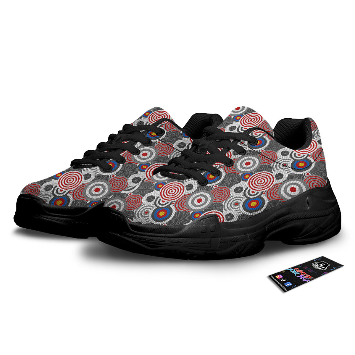 Target Darts Board Game Print Pattern Black Chunky Shoes-grizzshop