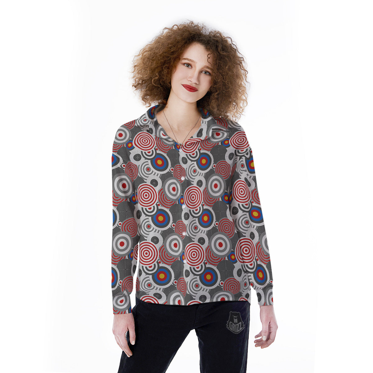 Target Darts Board Game Print Pattern Women's Long Sleeve Shirts-grizzshop