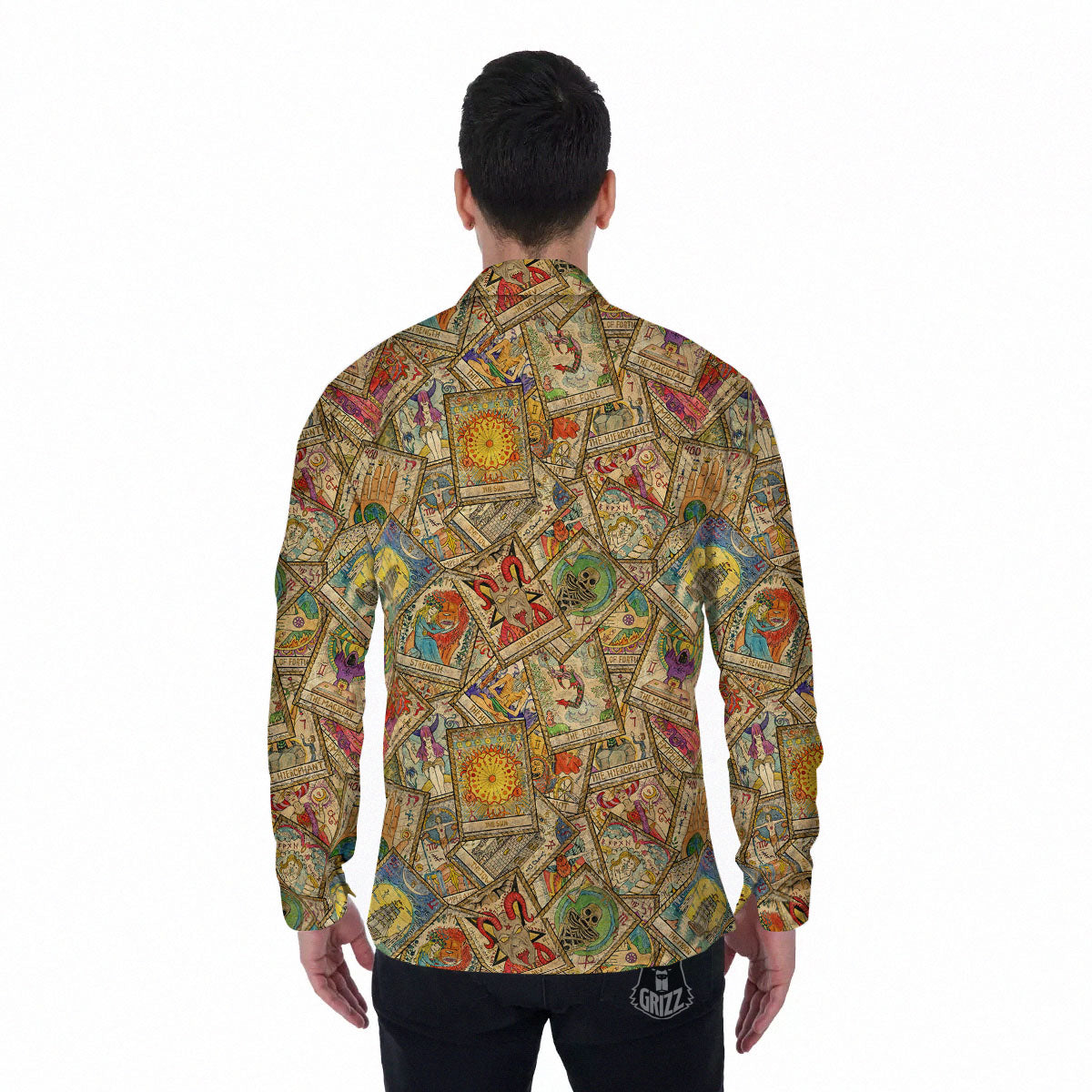 Tarot Card Wicca Vintage Print Pattern Men's Long Sleeve Shirts-grizzshop