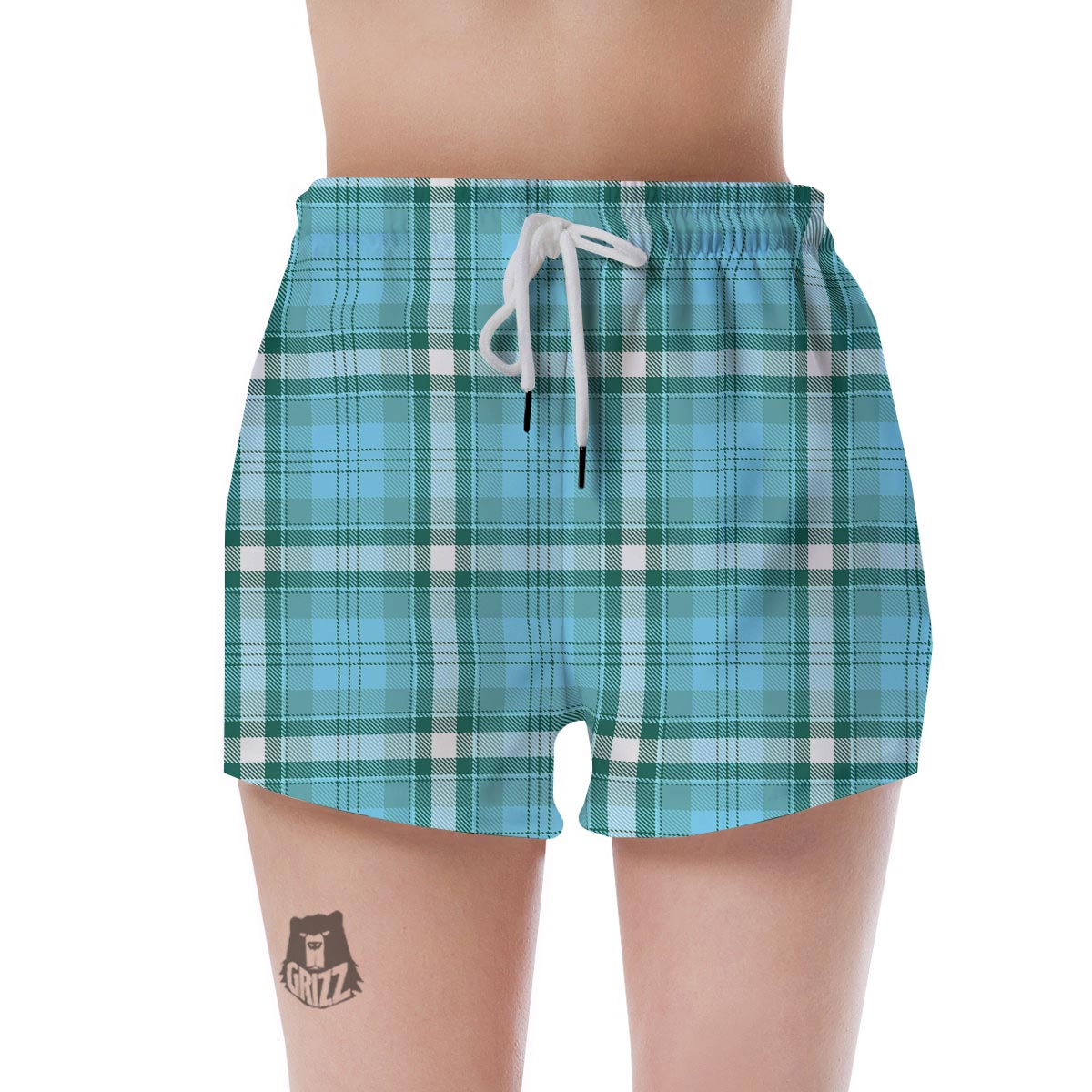 Tartan Aqua Blue Plaid Women's Shorts-grizzshop
