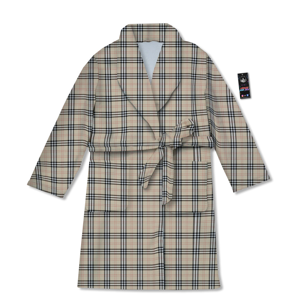 Tartan Beige Print Pattern Bathrobe-grizzshop