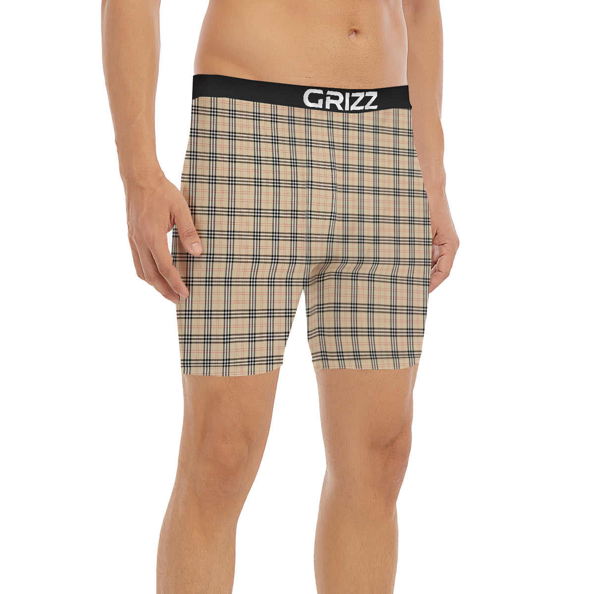 Tartan Beige Print Pattern Boxer Briefs-grizzshop