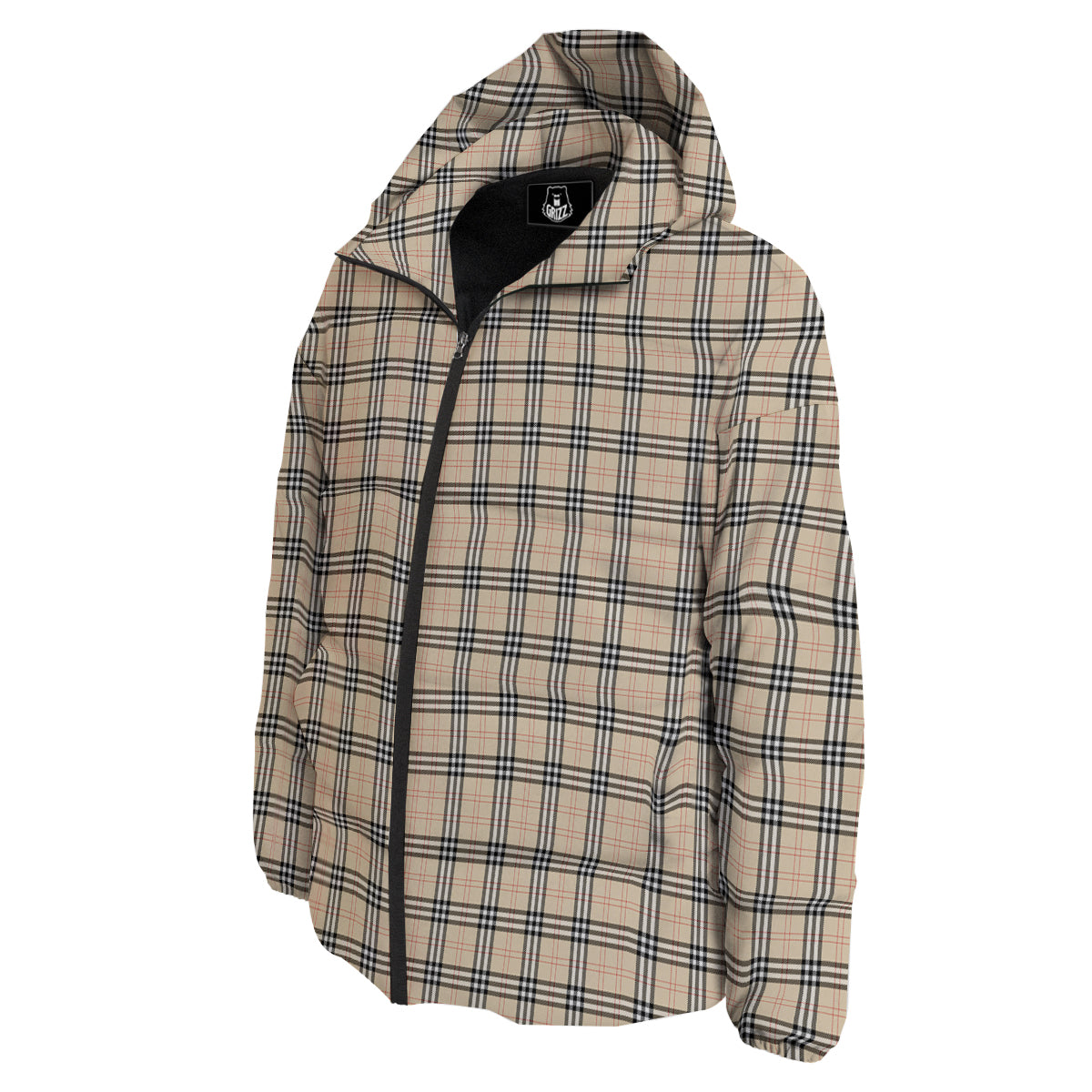 Tartan Beige Print Pattern Down Jacket-grizzshop