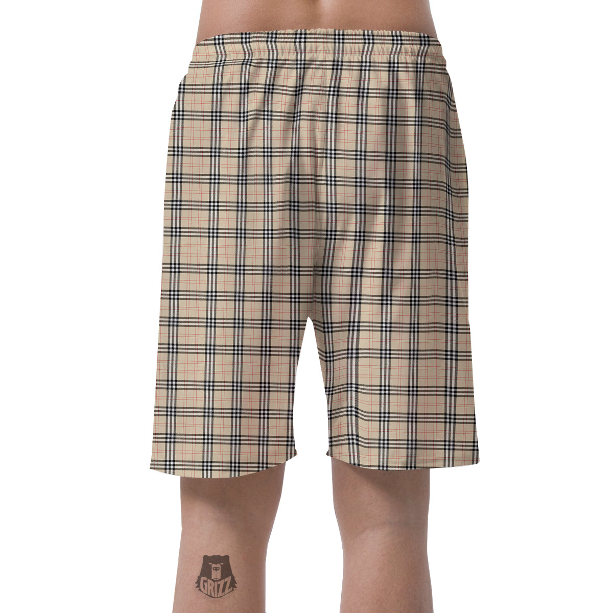 Tartan Beige Print Pattern Men's Shorts-grizzshop