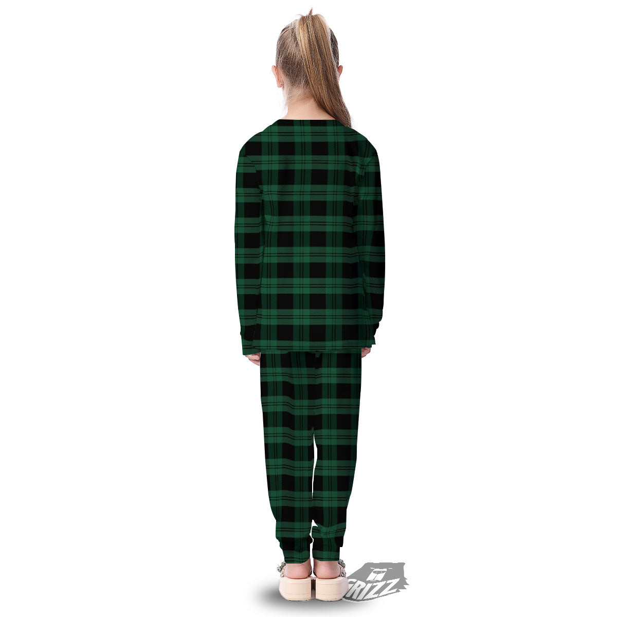 Tartan Black And Green Print Pattern Kid's Pajamas-grizzshop