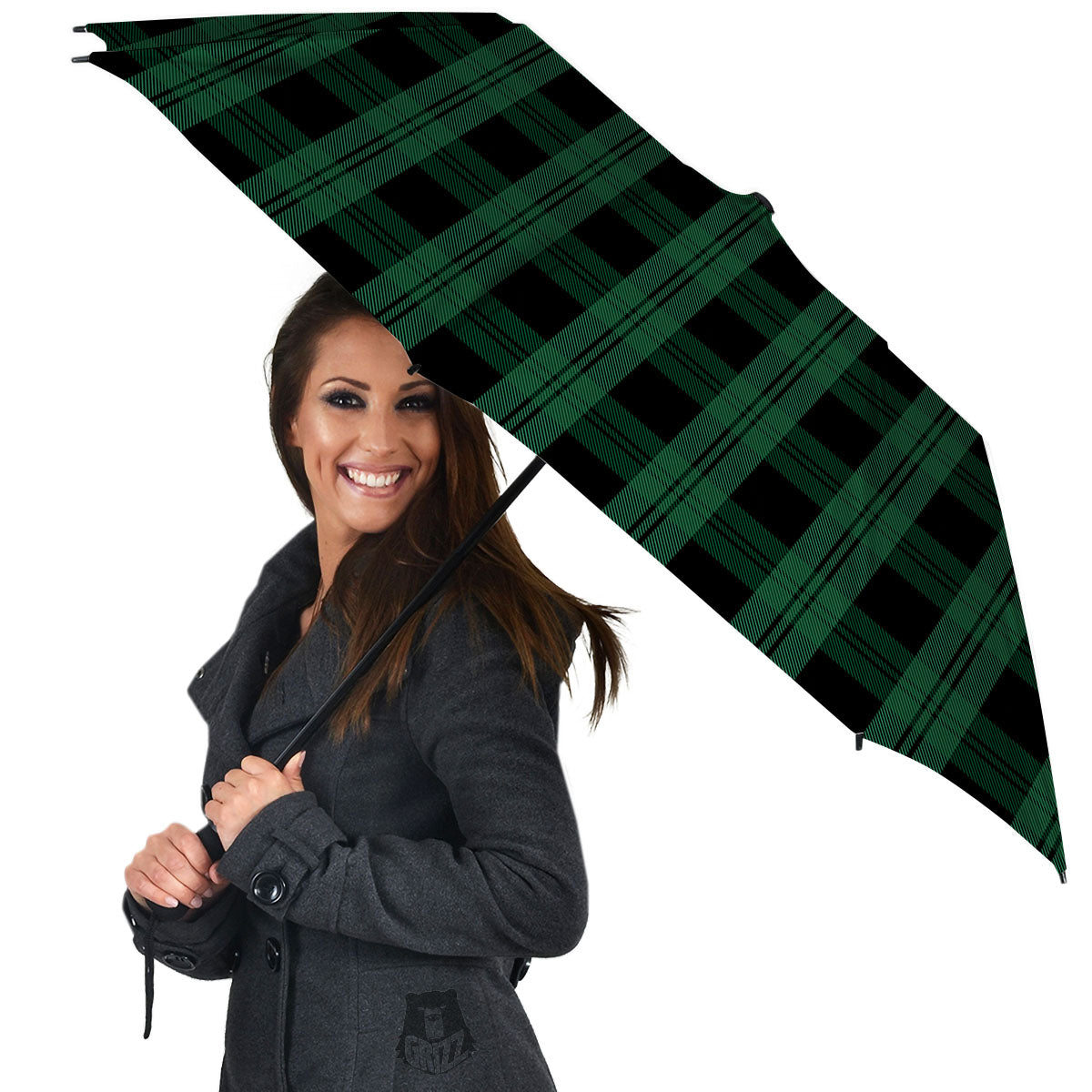 Tartan Black And Green Print Pattern Umbrella-grizzshop