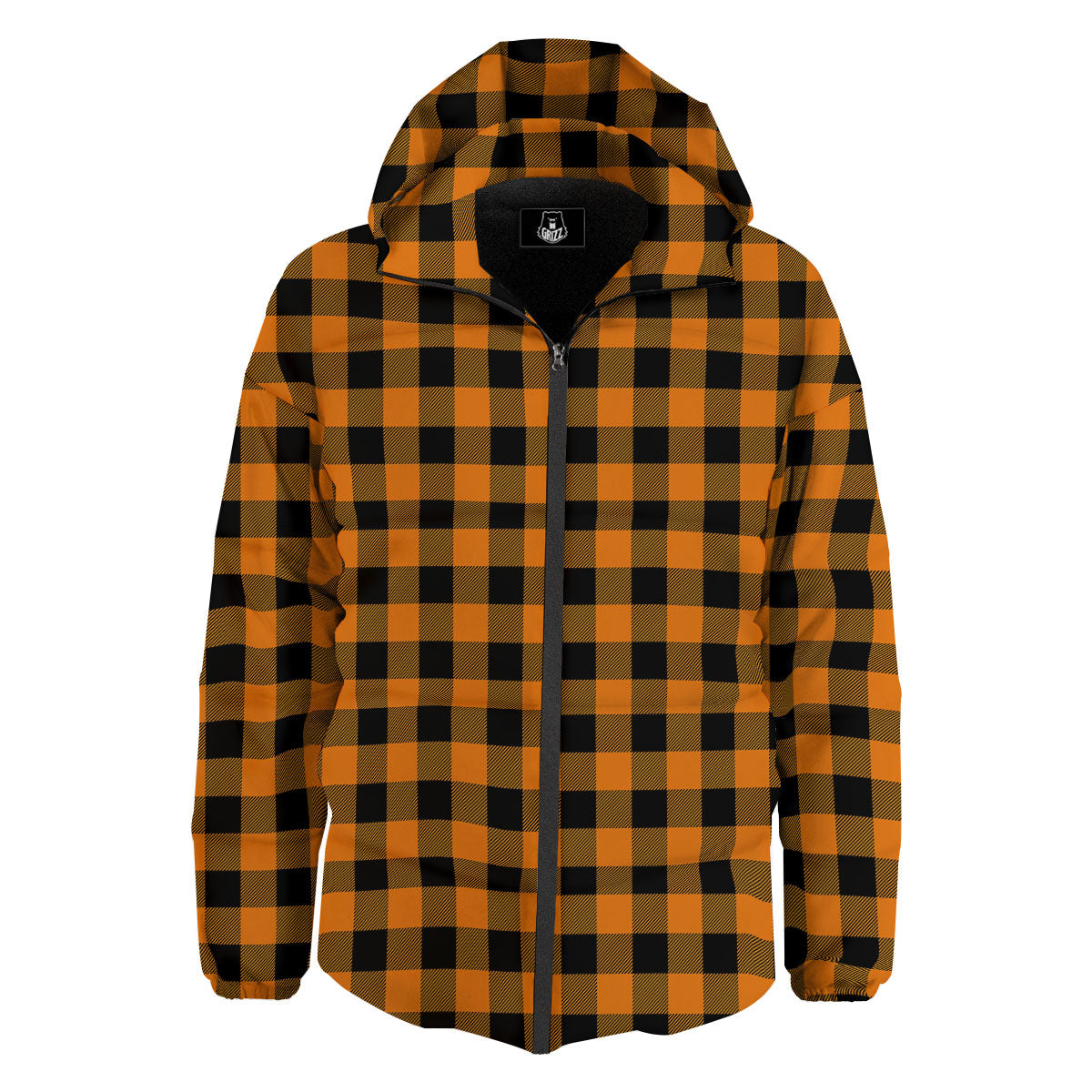 Tartan Black And Orange Print Pattern Down Jacket-grizzshop