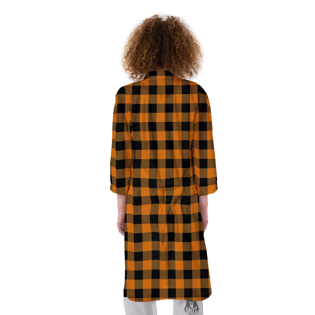 Tartan Black And Orange Print Pattern Kimono-grizzshop
