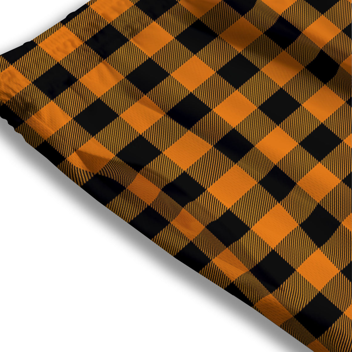 Tartan Black And Orange Print Pattern Mesh Shorts