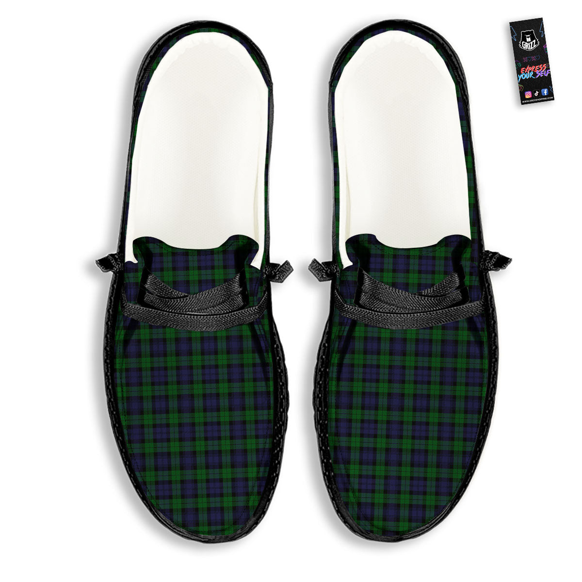 Tartan Black Watch Print Pattern Black Loafers-grizzshop