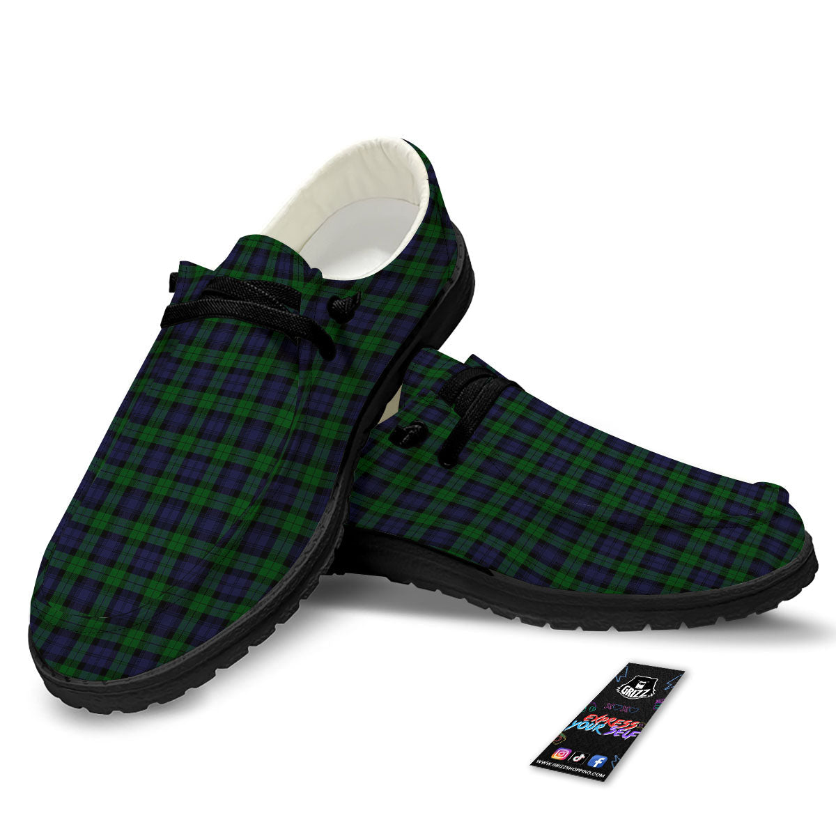 Tartan Black Watch Print Pattern Black Loafers-grizzshop