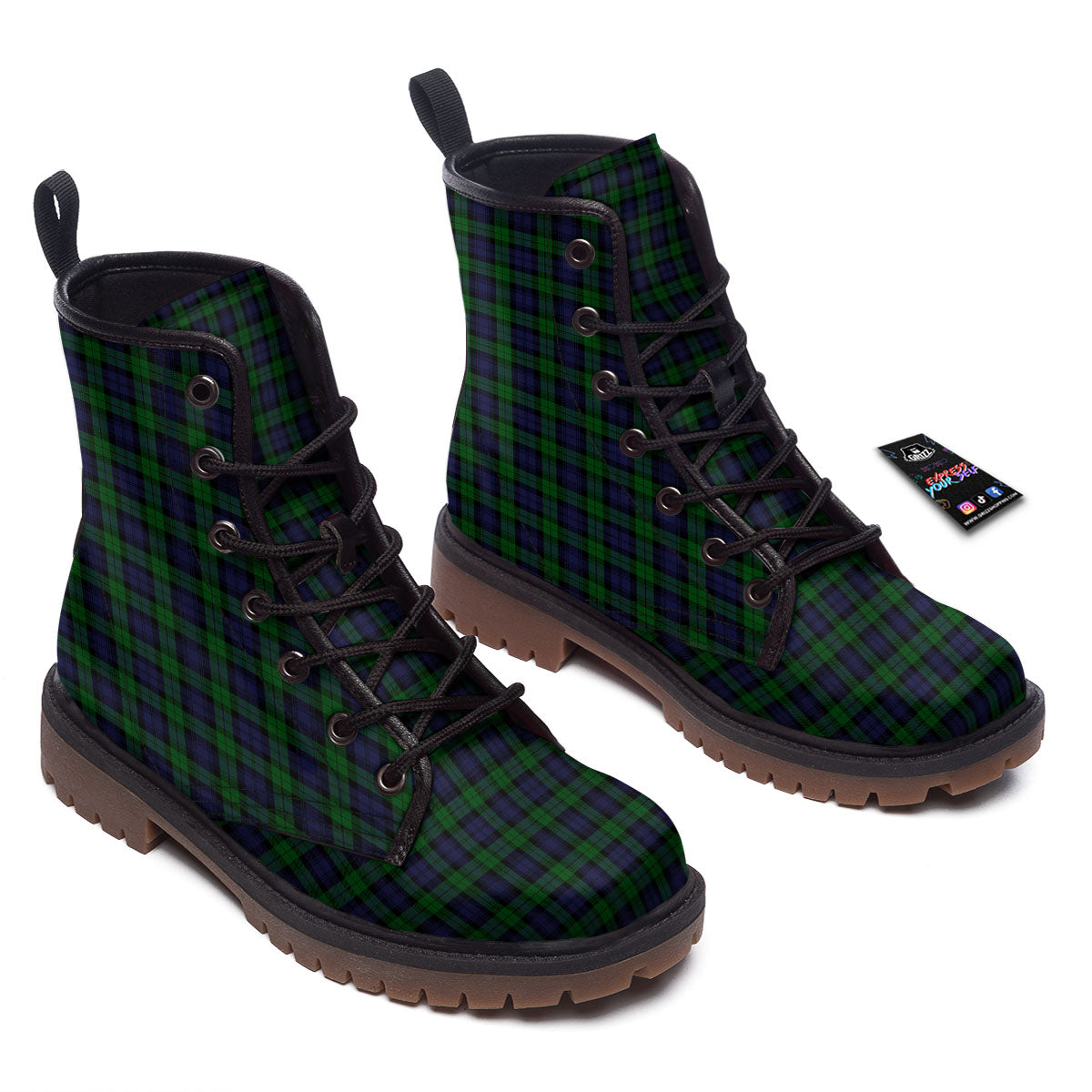 Tartan Black Watch Print Pattern Work Boots-grizzshop