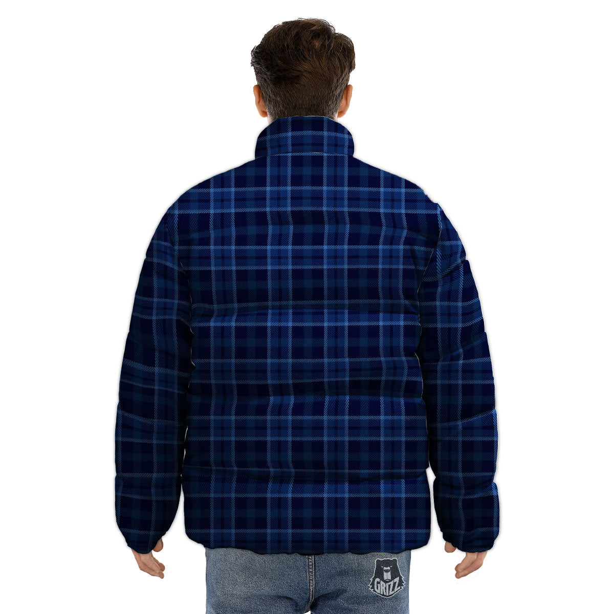 Tartan Blue Print Pattern Puffer Jacket-grizzshop