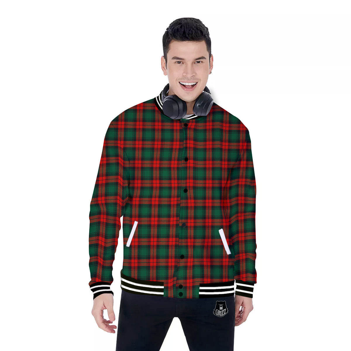 Tartan Christmas Print Pattern Baseball Jacket-grizzshop