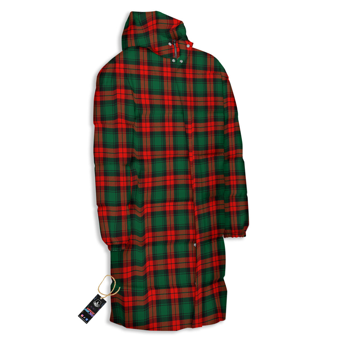 Tartan Christmas Print Pattern Long Down Jacket-grizzshop