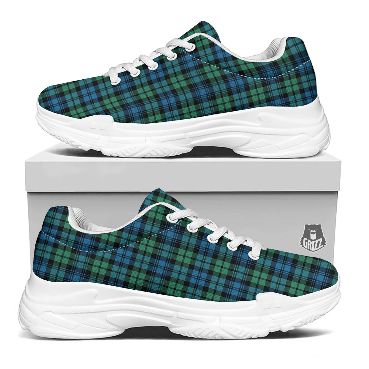 Tartan Clan Campbell Print Pattern White Chunky Shoes-grizzshop