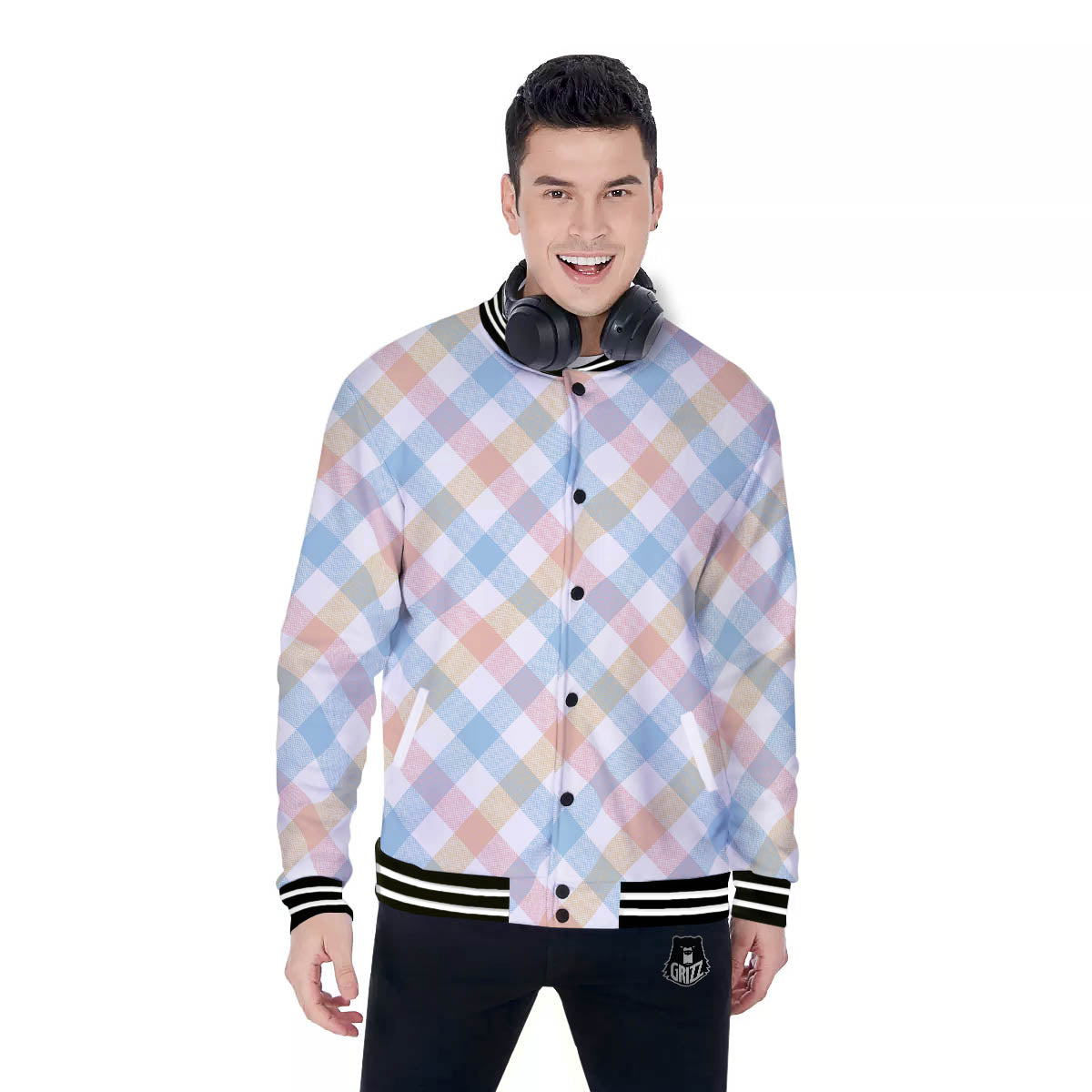 Tartan Colorful Print Pattern Baseball Jacket-grizzshop