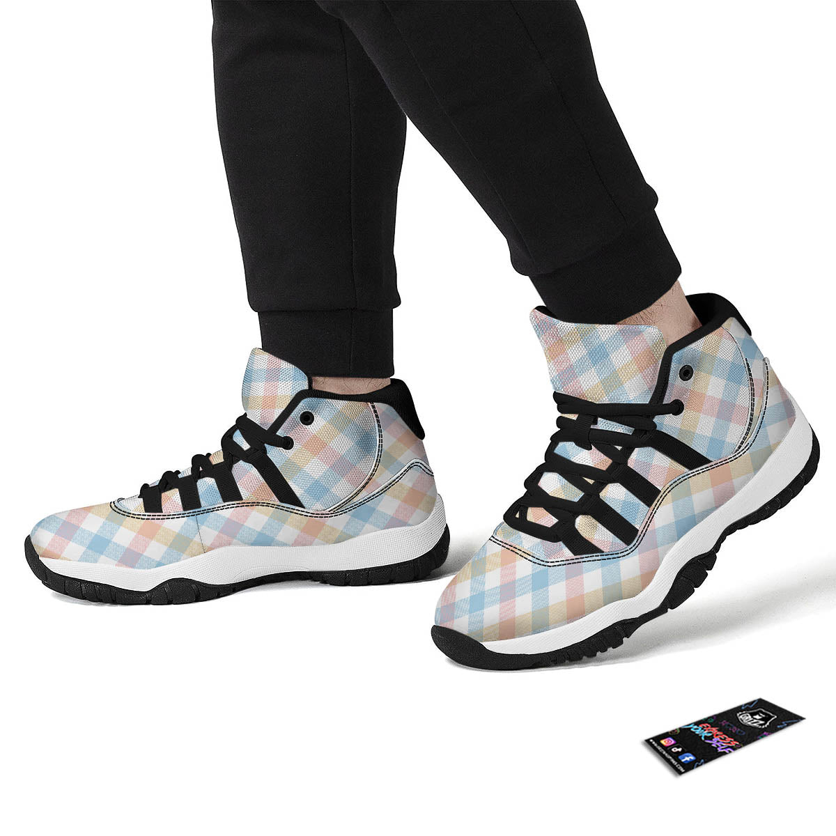 Tartan Colorful Print Pattern Black Bball Shoes-grizzshop