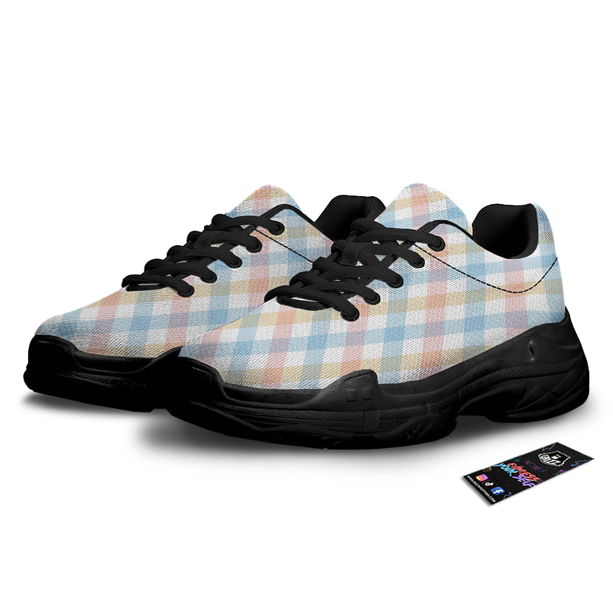 Tartan Colorful Print Pattern Black Chunky Shoes-grizzshop