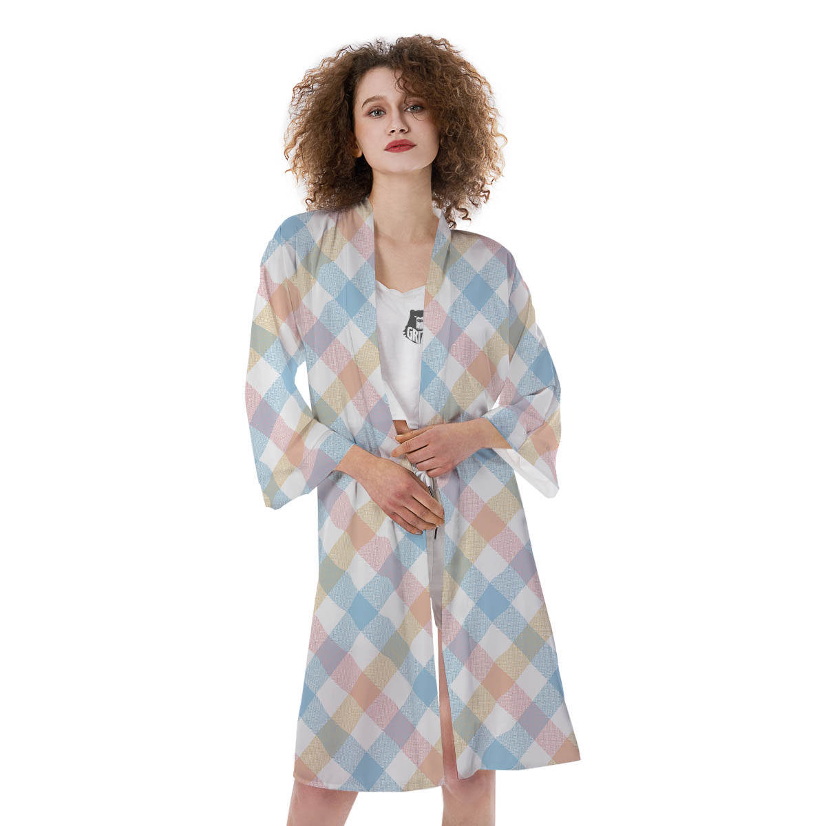 Tartan Colorful Print Pattern Kimono-grizzshop