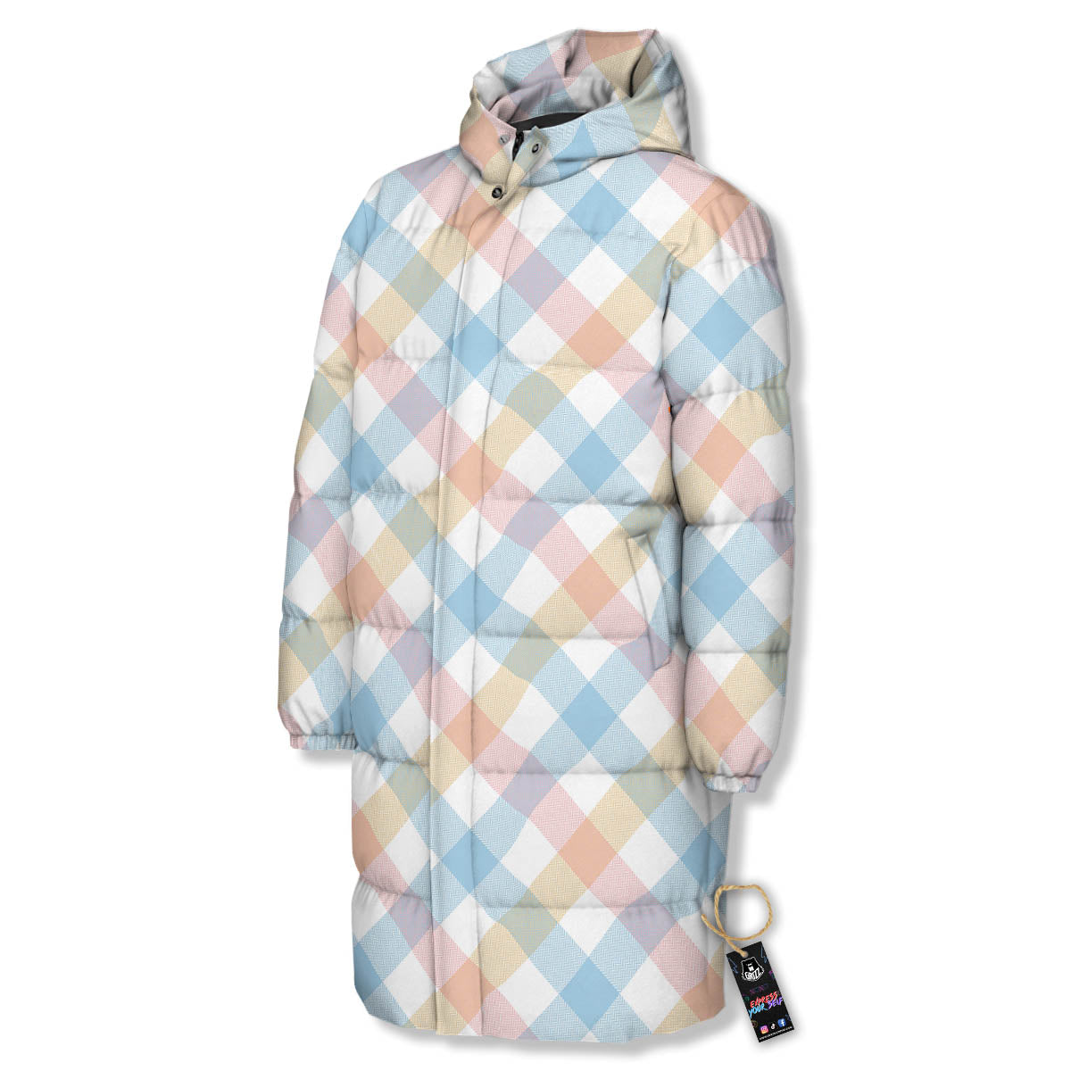 Tartan Colorful Print Pattern Long Down Jacket-grizzshop
