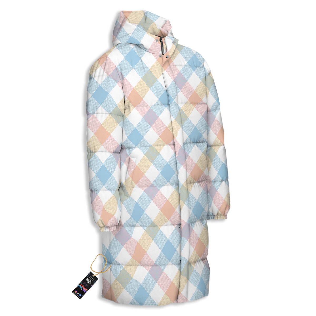 Tartan Colorful Print Pattern Long Down Jacket-grizzshop