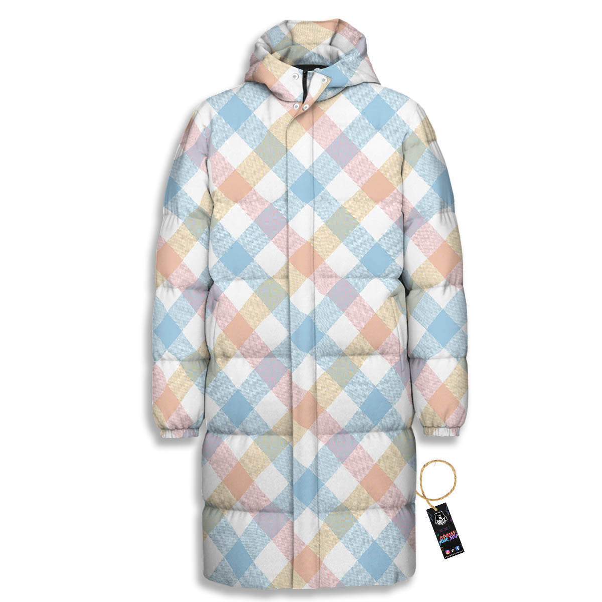 Tartan Colorful Print Pattern Long Down Jacket-grizzshop