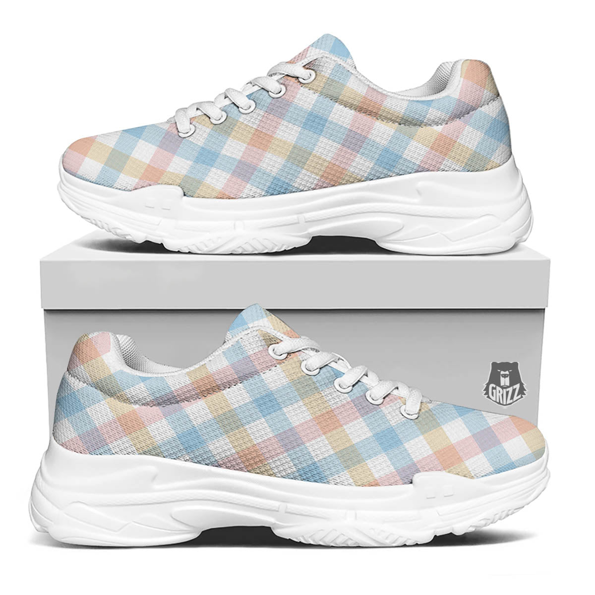 Tartan Colorful Print Pattern White Chunky Shoes-grizzshop