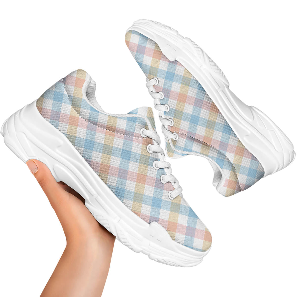 Tartan Colorful Print Pattern White Chunky Shoes-grizzshop