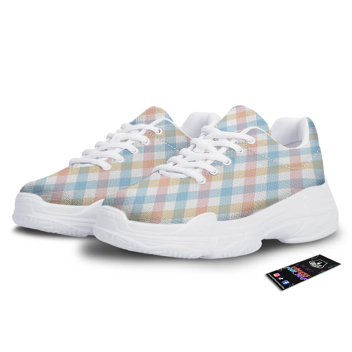 Tartan Colorful Print Pattern White Chunky Shoes-grizzshop