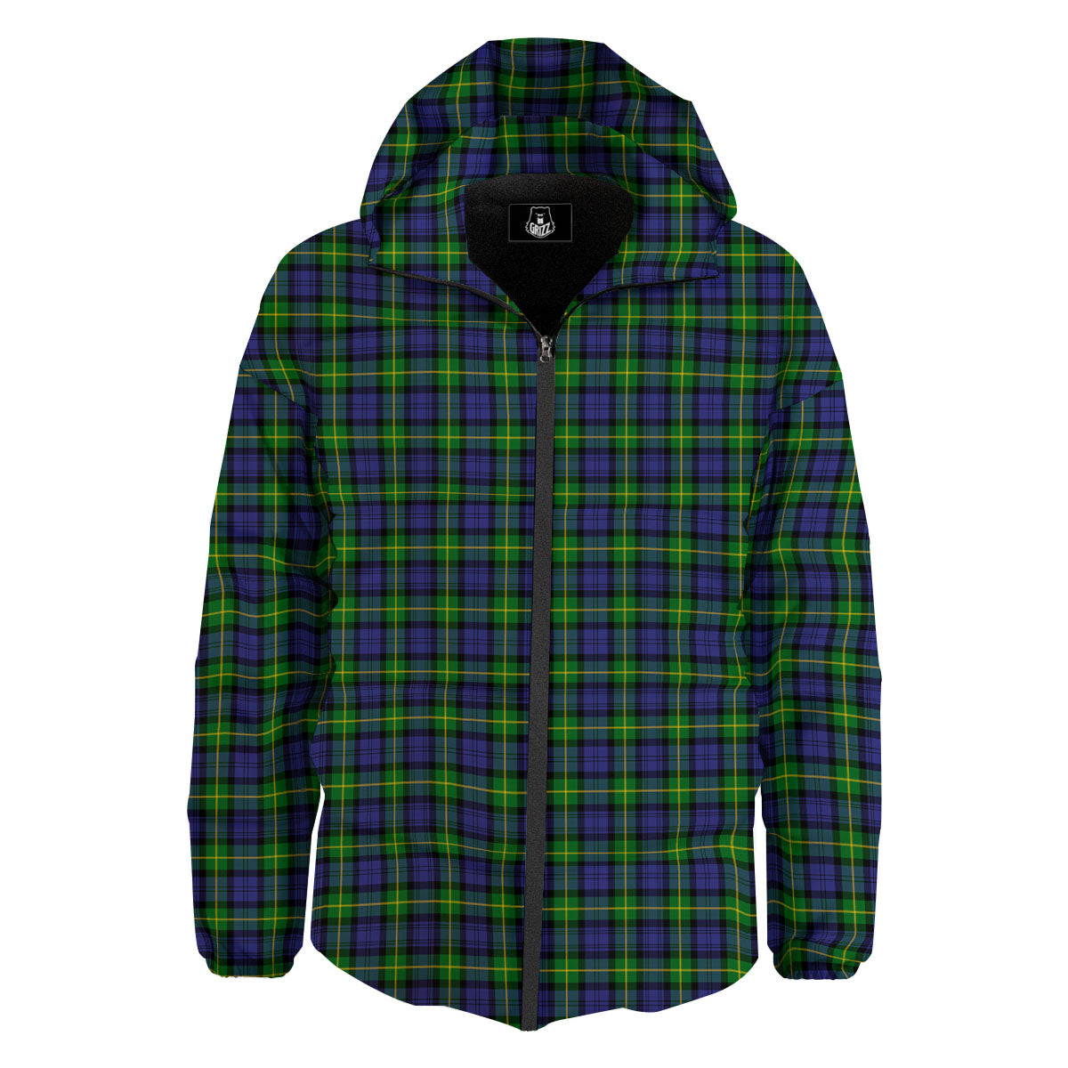 Tartan Green And Blue Print Pattern Down Jacket-grizzshop