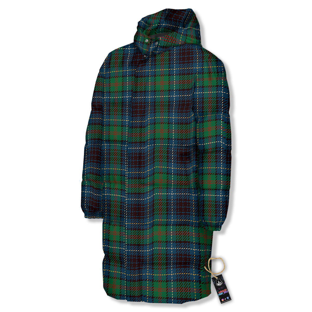 Tartan Irish Print Pattern Long Down Jacket-grizzshop