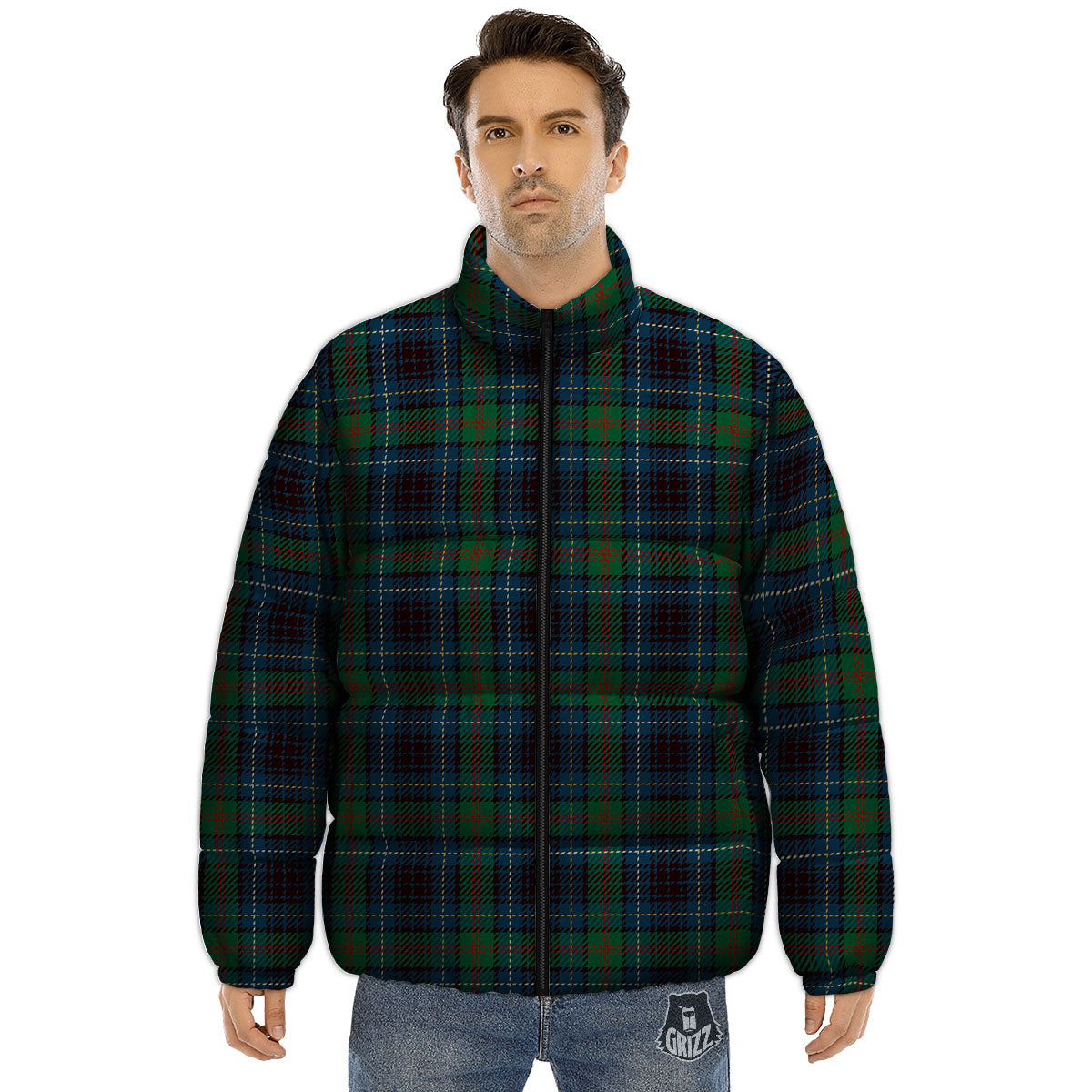 Tartan Irish Print Pattern Puffer Jacket-grizzshop