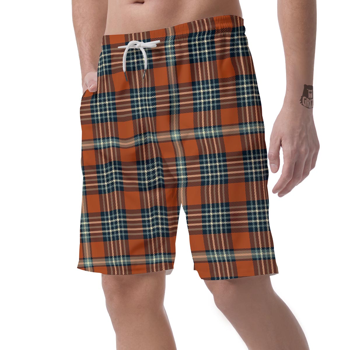 Tartan Orange Plaid Men's Shorts-grizzshop